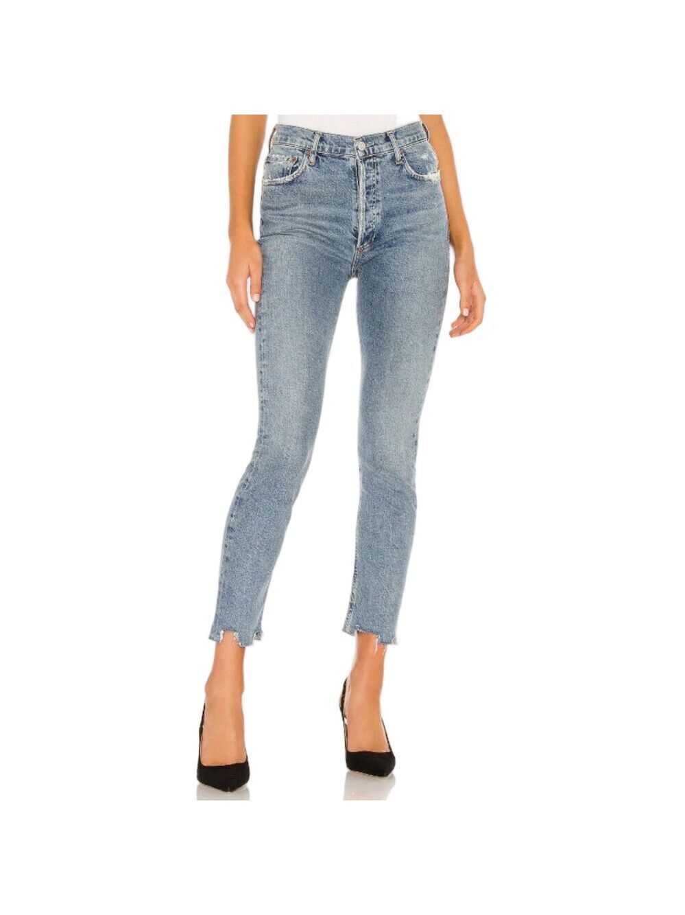 AGOLDE Nico High Rise Slim Fit Jeans in Color Rooted with Distressed Hems 25